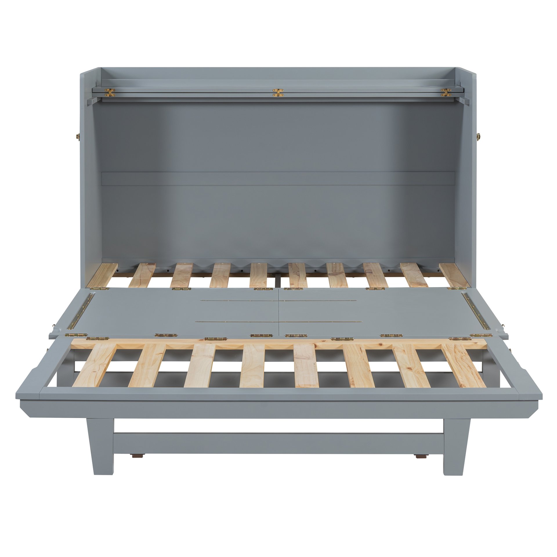 Queen Size Murphy Bed With Iron Legs, Modern Design - Gray - Image 9