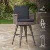 Outdoor Rattan Swivel Barstool With Water Resistant Cushion - Mixed Black / Dark Gray - Image 5