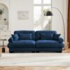 Modern Velvet 2 Seater Sofa & Bolstered Armrests And Pillows Large Size - Blue - Image 5