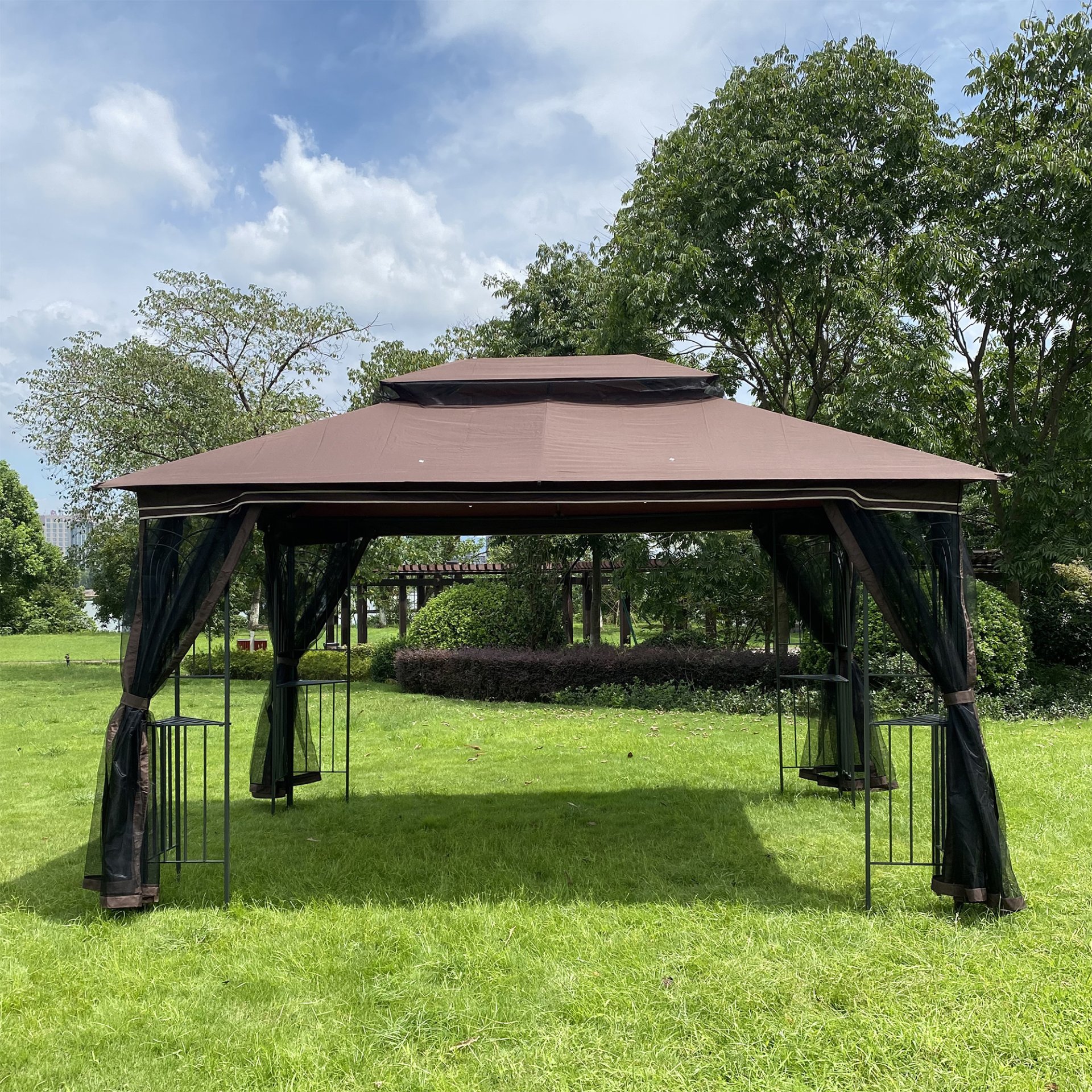 13 0 Outdoor Patio Gazebo Canopy Tent With Ventilated Double Roof And Mosquito Net (Detachable Mesh Screen On All Sides) Suitable For Lawn Garden Backyard And Deck Top - Brown - Image 5