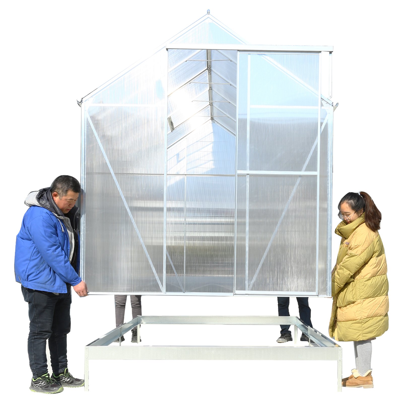 6.3'x10.2'x7' Polycarbonate Greenhouse, Heavy Duty Outdoor Aluminum Walk-In Green House Kit With Rain Gutter, Vent And Door For Backyard Garden - Aluminium - Image 13