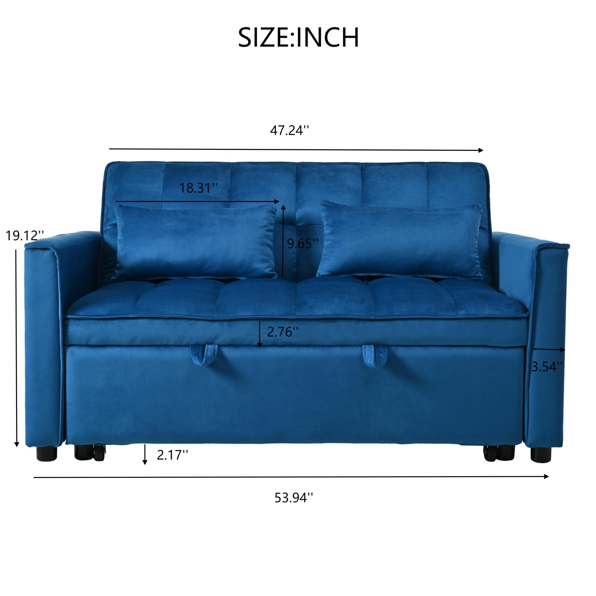 3 In 1 Convertible Sofa Bed With Reclining Backrest And Pillows - Blue - Image 5