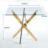 Dining Table With Cross Metal Leg And Tempered Glass, Modern Space Saving Kitchen Table For Living Room, Chrome Legs, Square Table - Golden - Image 7