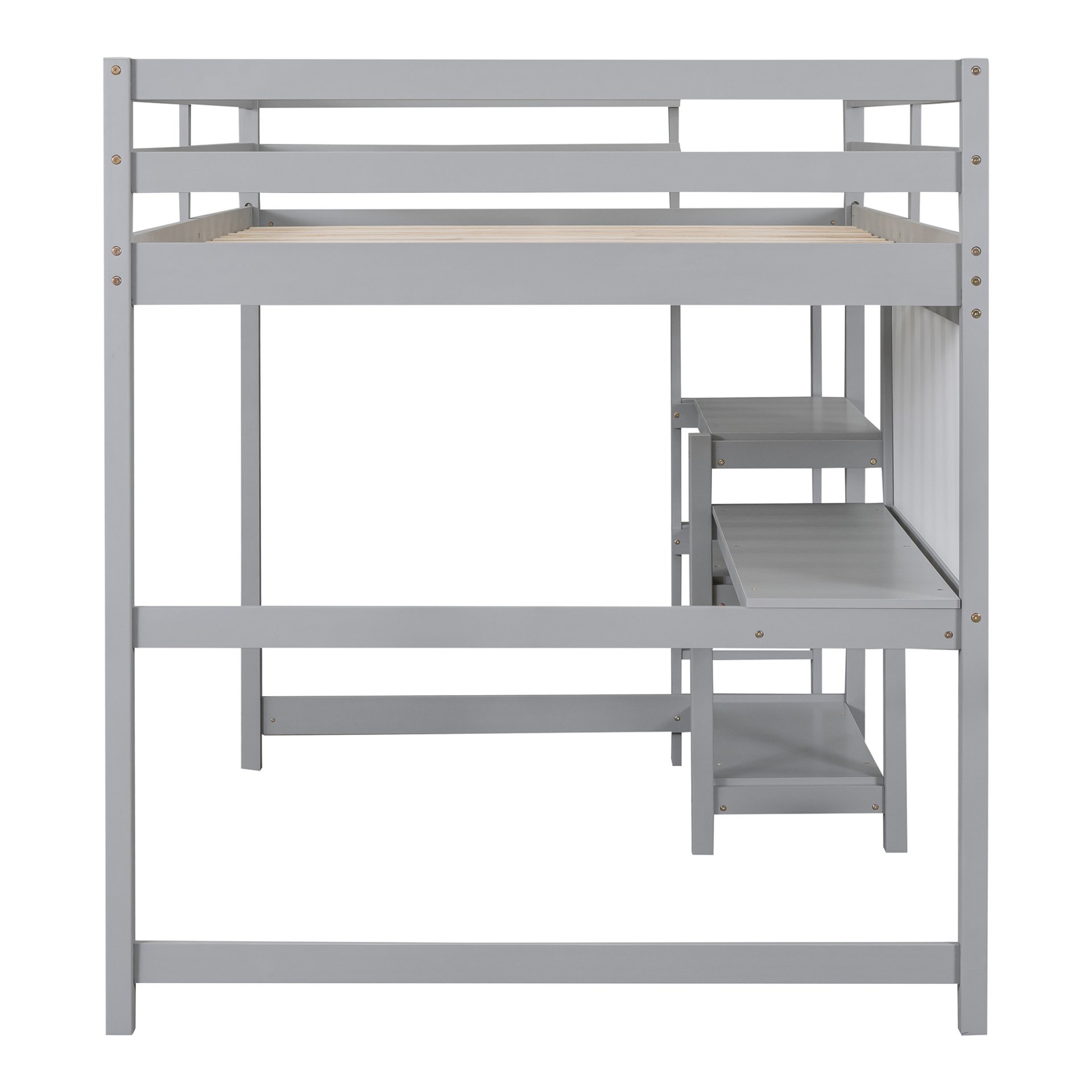 Full Size Loft Bed With Shelves, Desk And Writing Board - Gray - Image 9