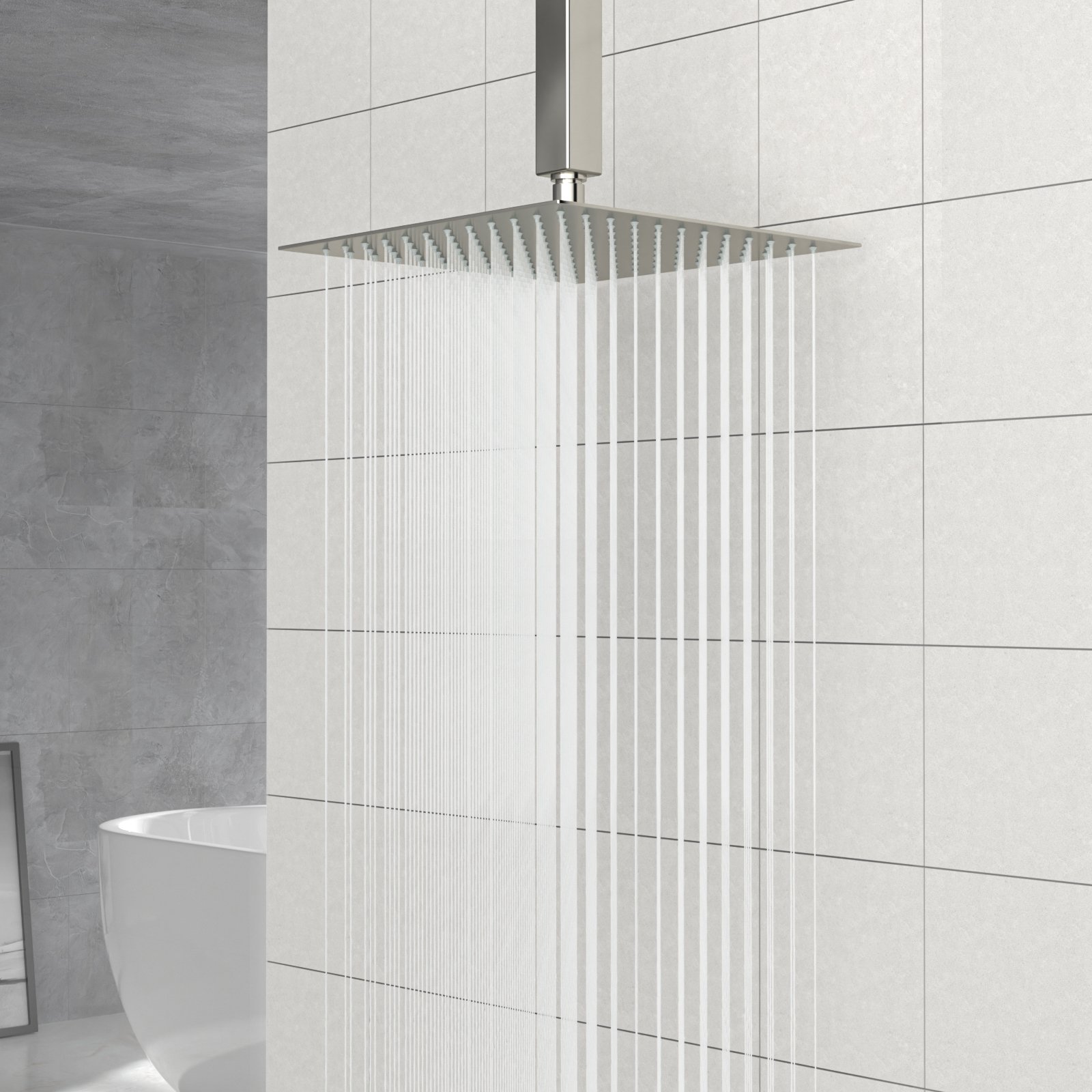 Modern 10" Square Rainfall Shower Head & Stainless Steel Wall Or Ceiling Mount Luxury Spa Shower Panel - Brushed Nickel - Image 2