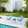 3 Piece Rattan Outdoor Seating Set With Glass Top Table Frame - Turquoise - Image 5