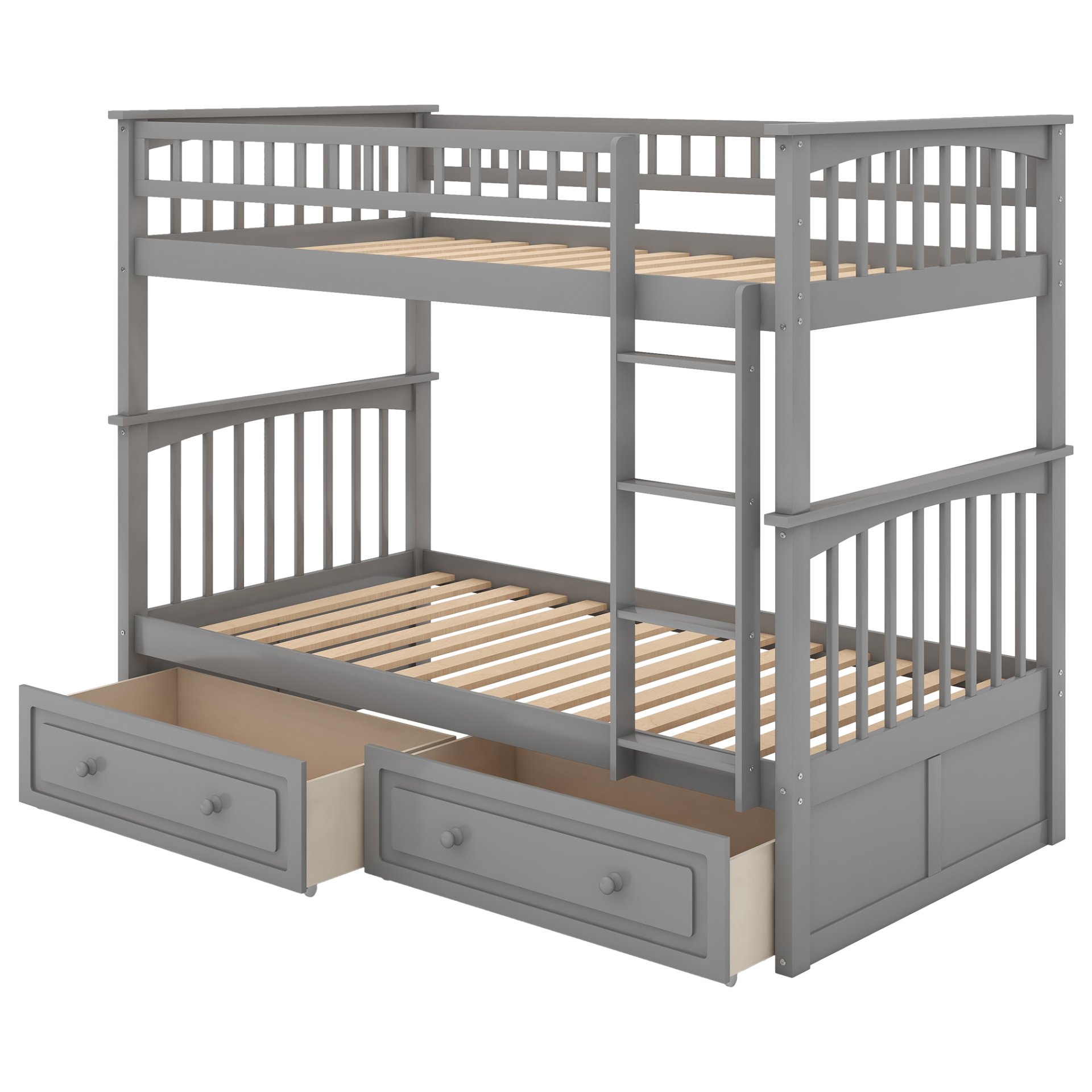 Twin Over Twin Bunk Bed With Drawers, Convertible Beds - Gray - Image 6
