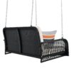 PE Wicker Porch Swing, 2 Seater Hanging Bench With Chains, Patio Furniture Swing For Backyard Garden Poolside - Black / Beige - Image 12