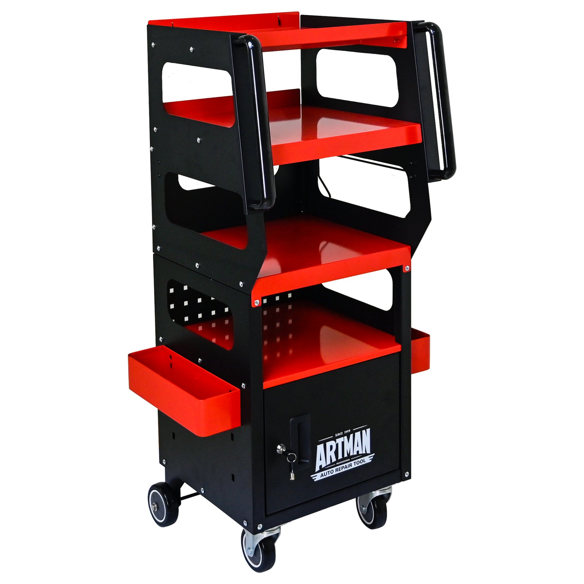 4 Level Multi Purpose Trolley For Diagnostics - Black / Red - Image 6