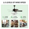 52" Crystal Shade Ceiling Fan Lamp, 3 Speed, 4 Timing, 5 Reversible Blades Crystal Ceiling Fan, 5 Pieces X E12 (No Include Bulb), Hand Pull Chain - Matte Black - Image 12