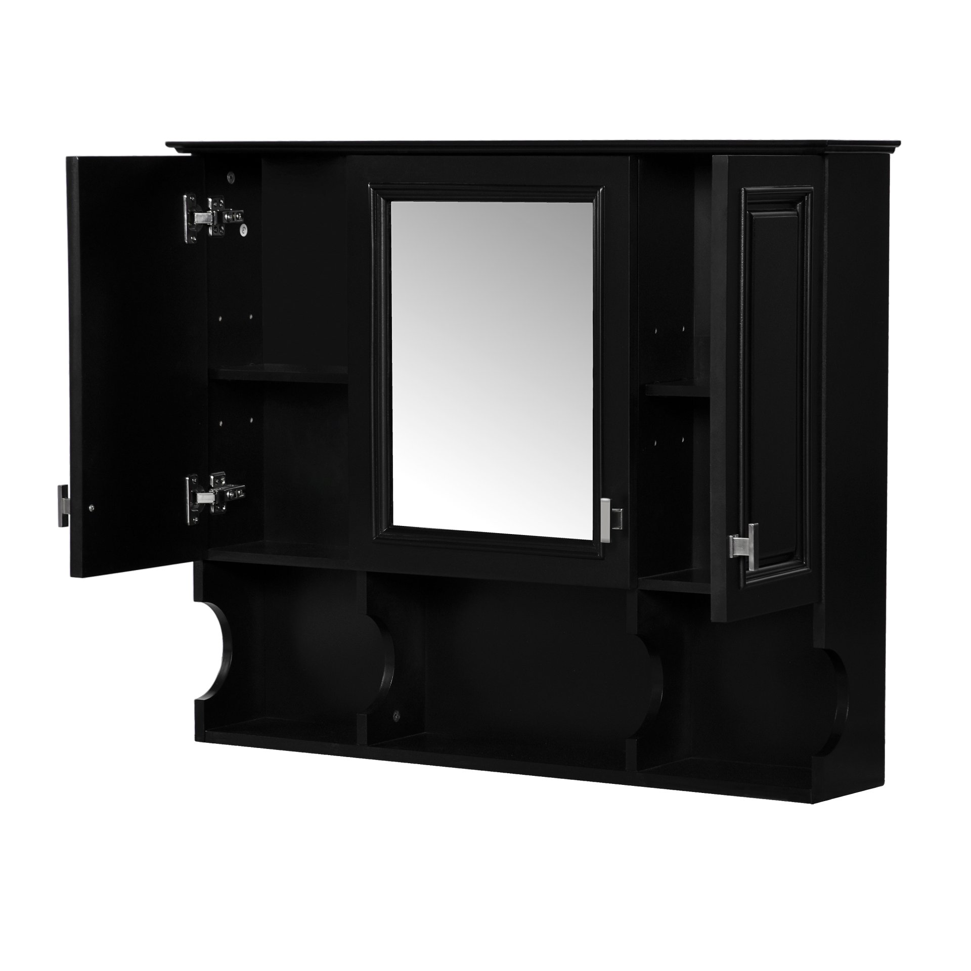Wall Mounted Bathroom Medicine Cabinet, Modern Bathroom Wall Cabinet With Mirror, Mirror Cabinet With Open Shelves - Black - Image 13