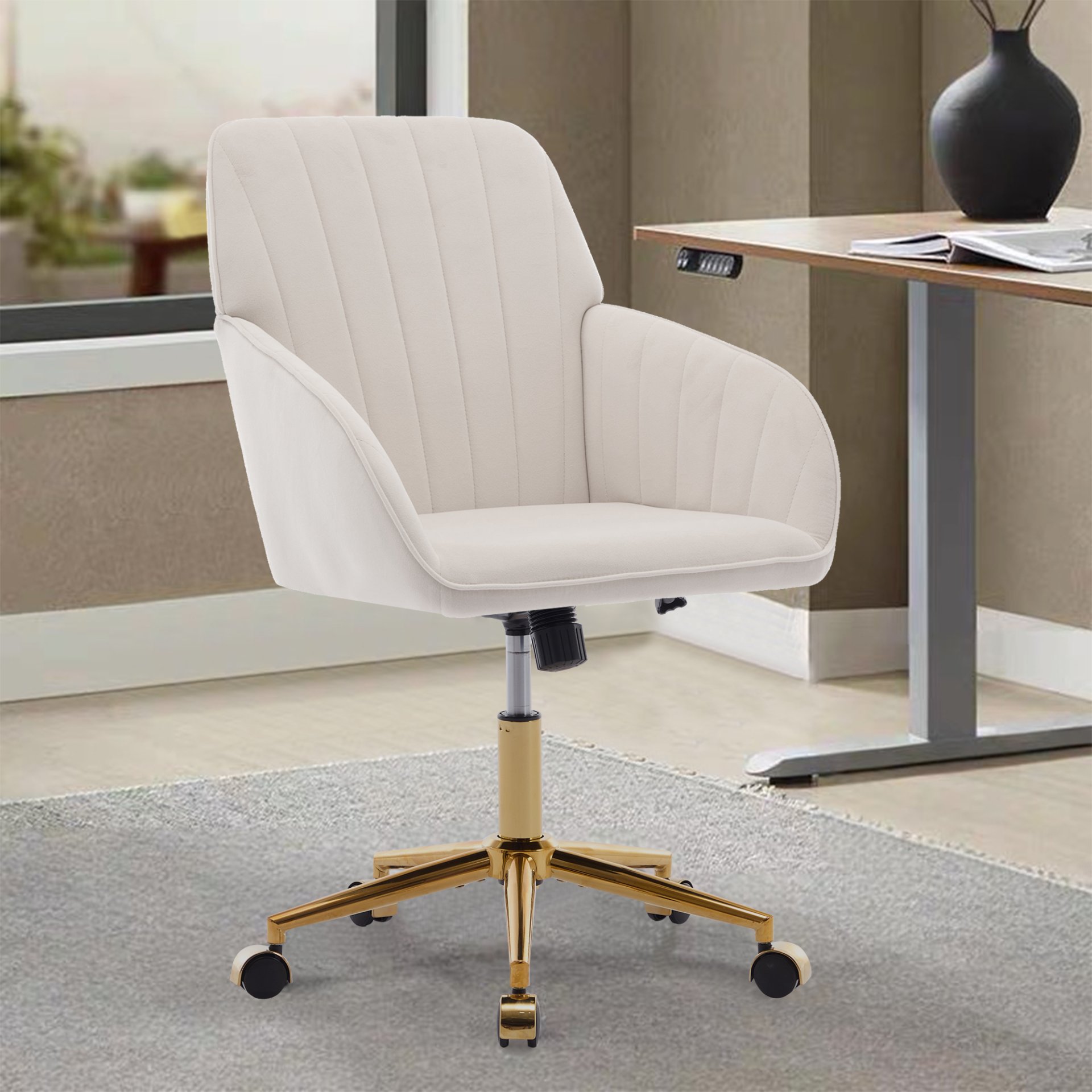 Ergonomic Swivel Office Chair, Adjustable And Comfortable - Beige - Image 2