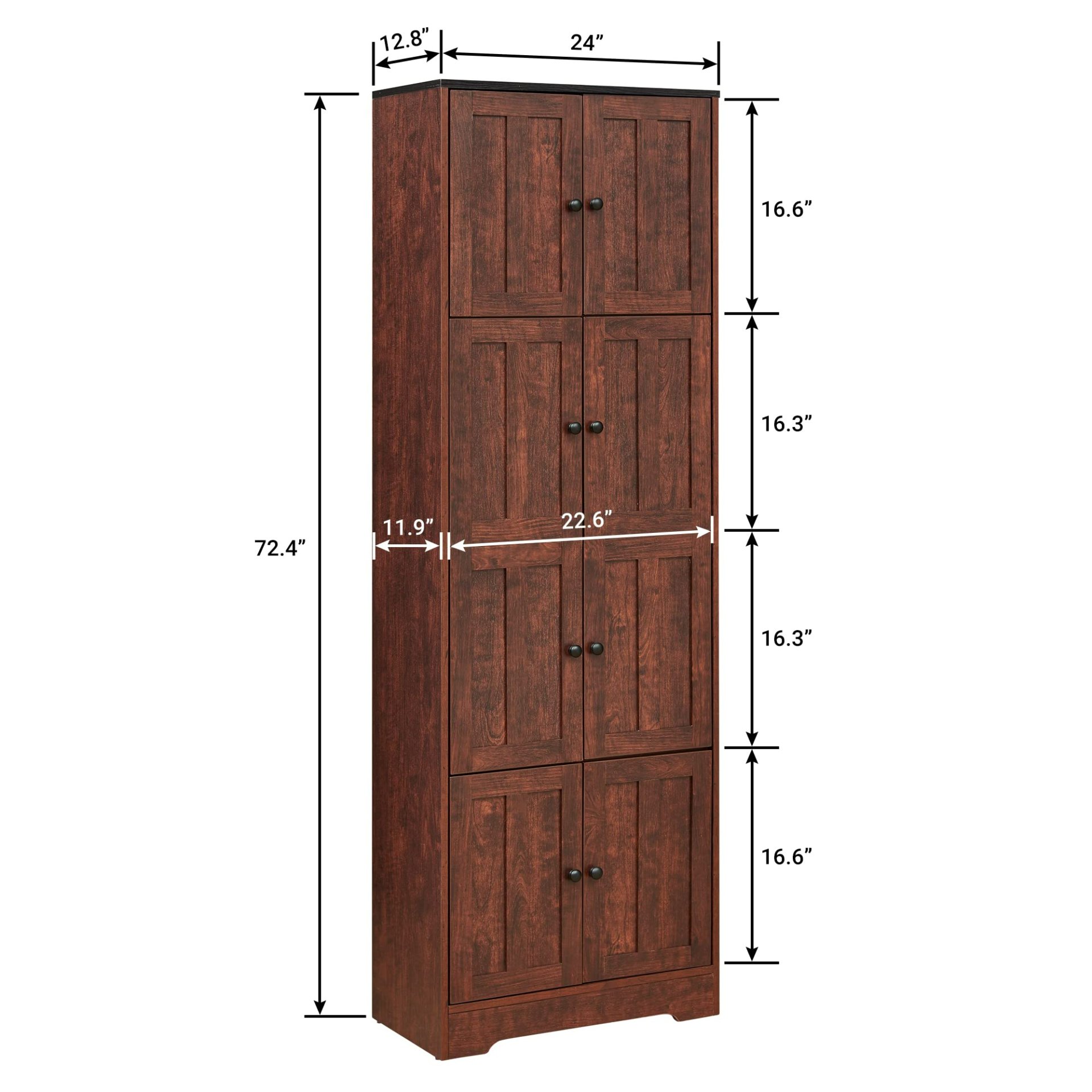 Tall Storage Cabinet With 8 Doors And 4 Shelves, Wall Storage Cabinet For Living Room, Kitchen, Office, Bedroom, Bathroom - Walnut - Image 3