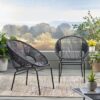Outdoor Faux Rattan / Iron Metal Club Chair (Set of 2) - Black - Image 4