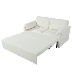 Modern Convertible Sleeper Sofa Bed With Pull Out Queen Design, Side Storage & Thick Cushions Chenille Loveseat For Living Room Or Bedroom 3 In 1 Function - Beige