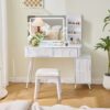Modern Makeup Vanity Desk With LED Lights & Mirror 4 Drawer Dressing Table Set Space Saving For Bedroom - White - Image 4