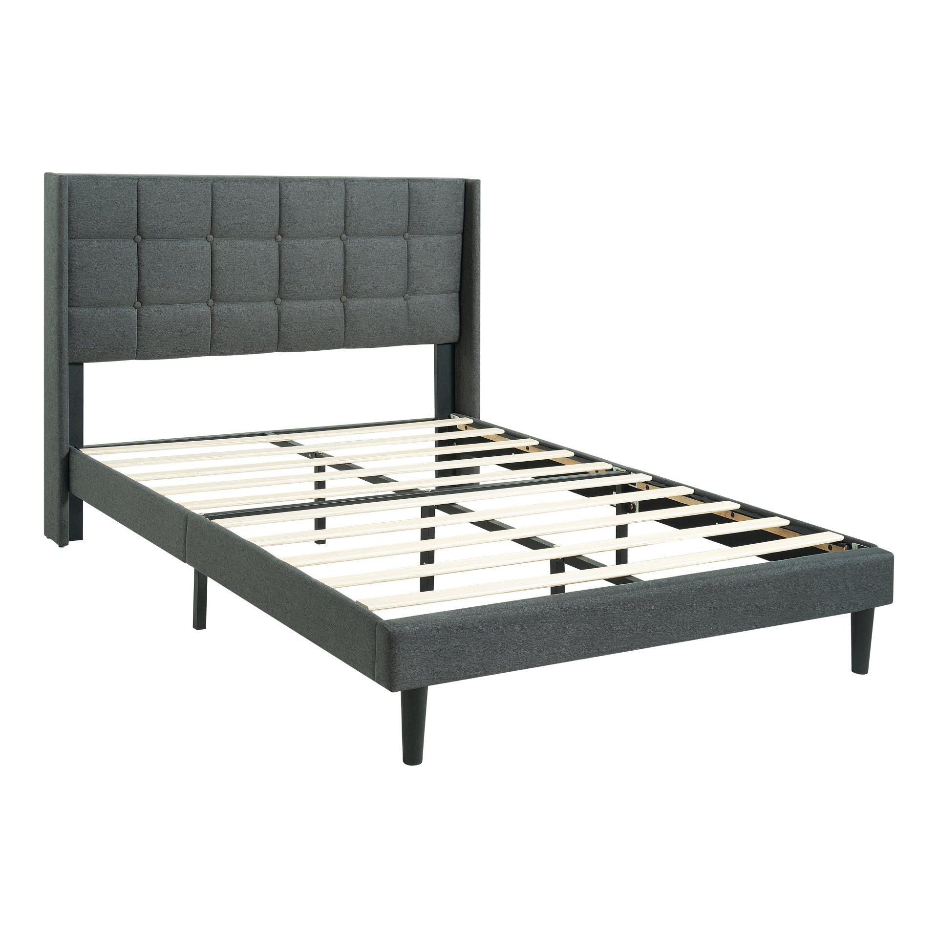 Queen Size Upholstered Platform Bed Frame With Button Tufted Linen Fabric Headboard - Dark Gray - Image 4
