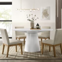 Jasper - 5 Piece Wide Contemporary Round Dining Table Set With Chairs - White