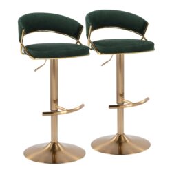 Jie - Contemporary Adjustable Barstool With Swivel With Rounded T Footrest (Set of 2) - Gold / Green