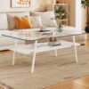 Rectangle Coffee Table, Tempered Glass Tabletop With Metal Legs, Modern Table For Living Room - Transparent / White - Image 2