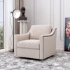 360 Degree Swivel Armchair Cotton Linen Skin - Friendly Fabric Ergonomic Design Brass Nail Decorative Armchair Living Room Chairs Bedroom Chairs Living Room Chairs Black Legs Suitable For Indoor Homes - White - Image 2
