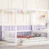 Full Size Canopy Frame Floor Bed With Fence, Guardrails - White - Image 8