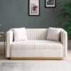 Contemporary Vertical Channel Tufted Sofa Loveseat Modern Upholstered Couch For Living Room With 2 Pillows - Beige - Image 2