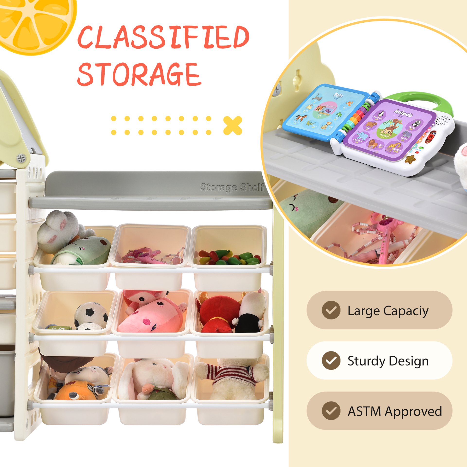 Kids Toy Storage Organizer With 14 Bins, Multi-Functional Nursery Organizer Kids Furniture Set Toy Storage Cabinet Unit With HDPE Shelf And Bins For Playroom, Bedroom, Living Room - Light Green - Image 3