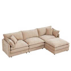 Modular L Shaped Sectional Sofa Set With Movable Ottoman, Chenille - Coffee
