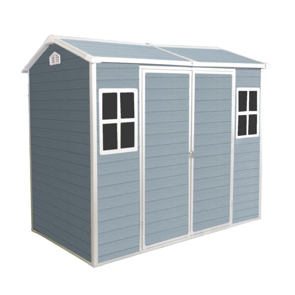 8 X 4Ft Resin Outdoor Storage Shed With Two - Window And Double - Door, Plastic Shed With Floor For Gargen, Patio, Yard, Lawn - Gray
