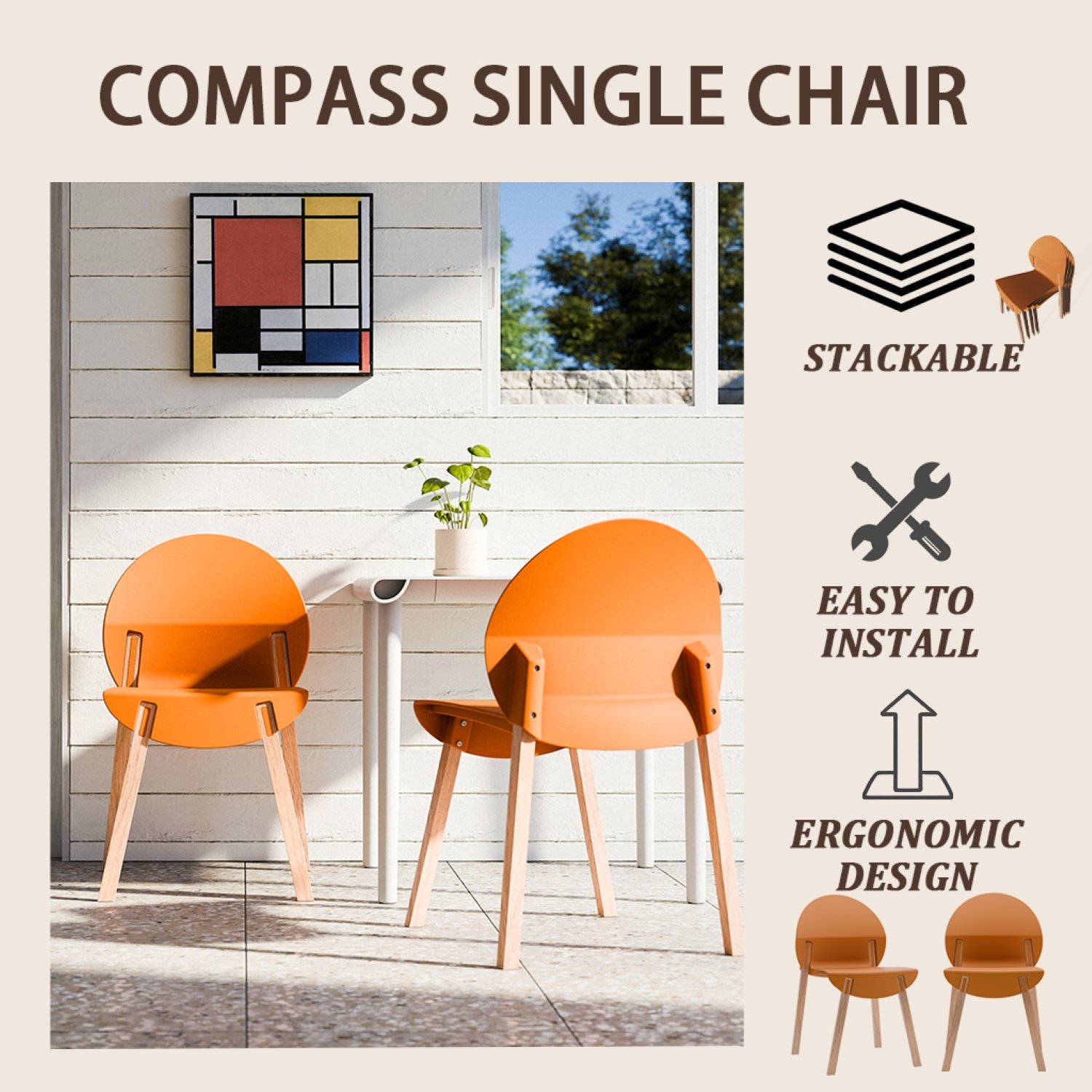 4 Piece Set Of Single Chairs With A Design Combining Modern And Traditional Elements, Durable And Comfortable - Tropical Orange - Image 13