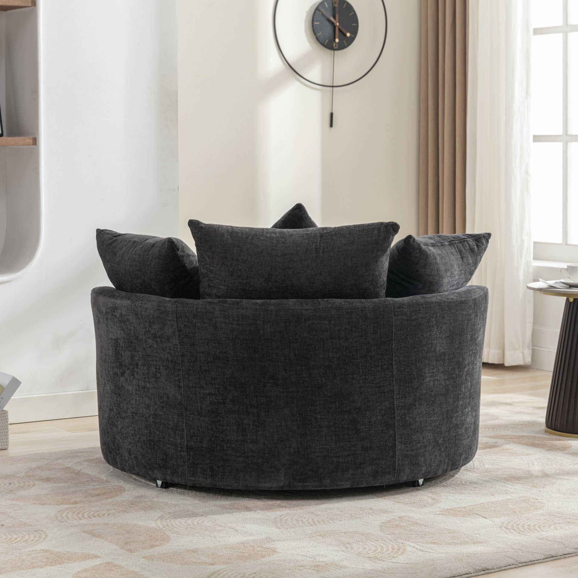 360° Swivel Accent Barrel Chair With Storage Ottoman & 4 Pillows, Modern Chenille Leisure Chair Round Accent For Living Room - Gray - Image 15