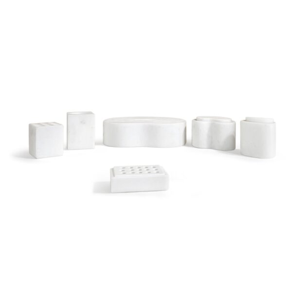 Marble Bathroom Accessories Set - Natural Stone - White / Natural