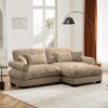 Modern 2 Seater Sofa With Ottoman Round Bolster Armrests Waist & Throw Pillows - Camel - Image 9