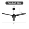 52" Outdoor Ceiling Fan Without Light, 3 Abs Blades Farmhouse Ceiling Fan With Remote Control 6-Speed Reversible Dc Motor For Living Room, Bedroom, Kitchen - Black - Image 3