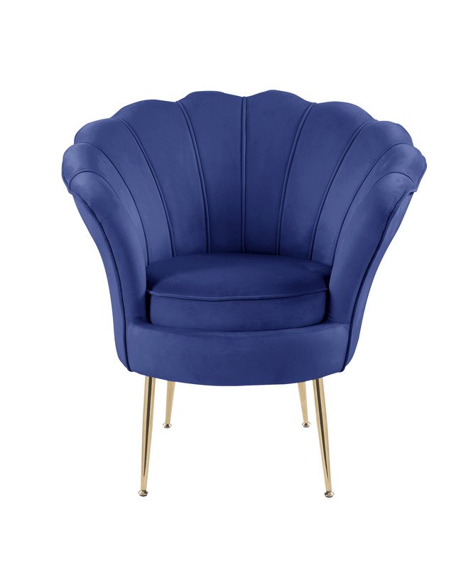 Angelina - Velvet Scalloped Back Barrel Accent Chair With Metal Legs - Blue - Image 3