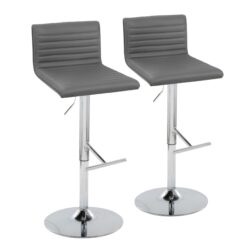 Mason - Contemporary Adjustable Barstool With Swivel With Straight T Footrest (Set of 2) - Chrome / Walnut / Gray
