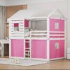 Full Size Bunk House Bed With Tent - Pink / White - Image 16