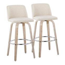 Toriano - Contemporary Fixed Height Barstool With Swivel With Round Footrest (Set of 2) - Whitewashed / Cream