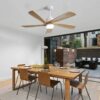Indoor Ceiling Fan With Dimmable Led Light 5 Solid Wood Blades Remote Control Reversible Dc Motor With Smart App Control - White - Image 3