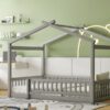 Full Size Bed House Bed Frame With Fence - Gray - Image 10