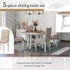 5 Piece Farmhouse Dining Table Set Wood Round Extendable Dining Table And 4 Upholstered Dining Chairs - Oak Natural / Antique White - Image 6
