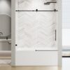 Frameless Single Sliding Shower Door With Soft Close, 5 / 16" Clear Nano Coated Tempered Glass, 60" X 60" - Matte Black - Image 2