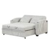 Pull Out Sofa Bed Modern Chenille Convertible Loveseat Sofa With Adjsutable Backrest, 2 Pillows, Cup Holders, USB Ports For Living Room, Apartment - White / Gray - Image 17