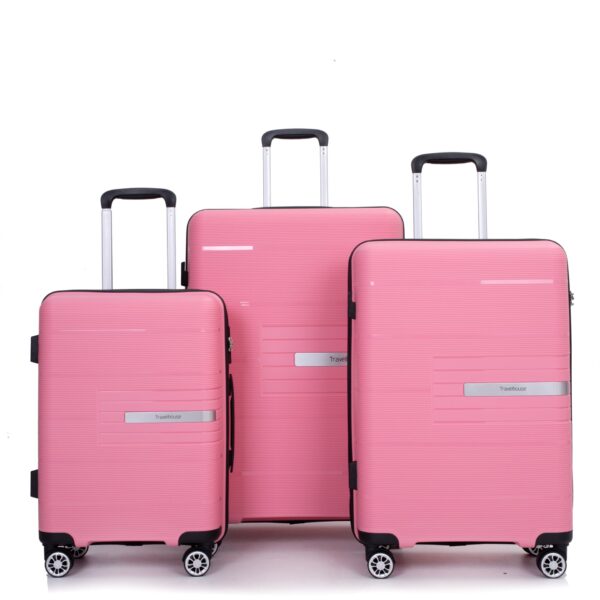 Hardshell Suitcase Double Spinner Wheels Pp Luggage Sets Lightweight Durable Suitcase With Tsa Lock, 3 Piece Set (20/24/28) - Pink