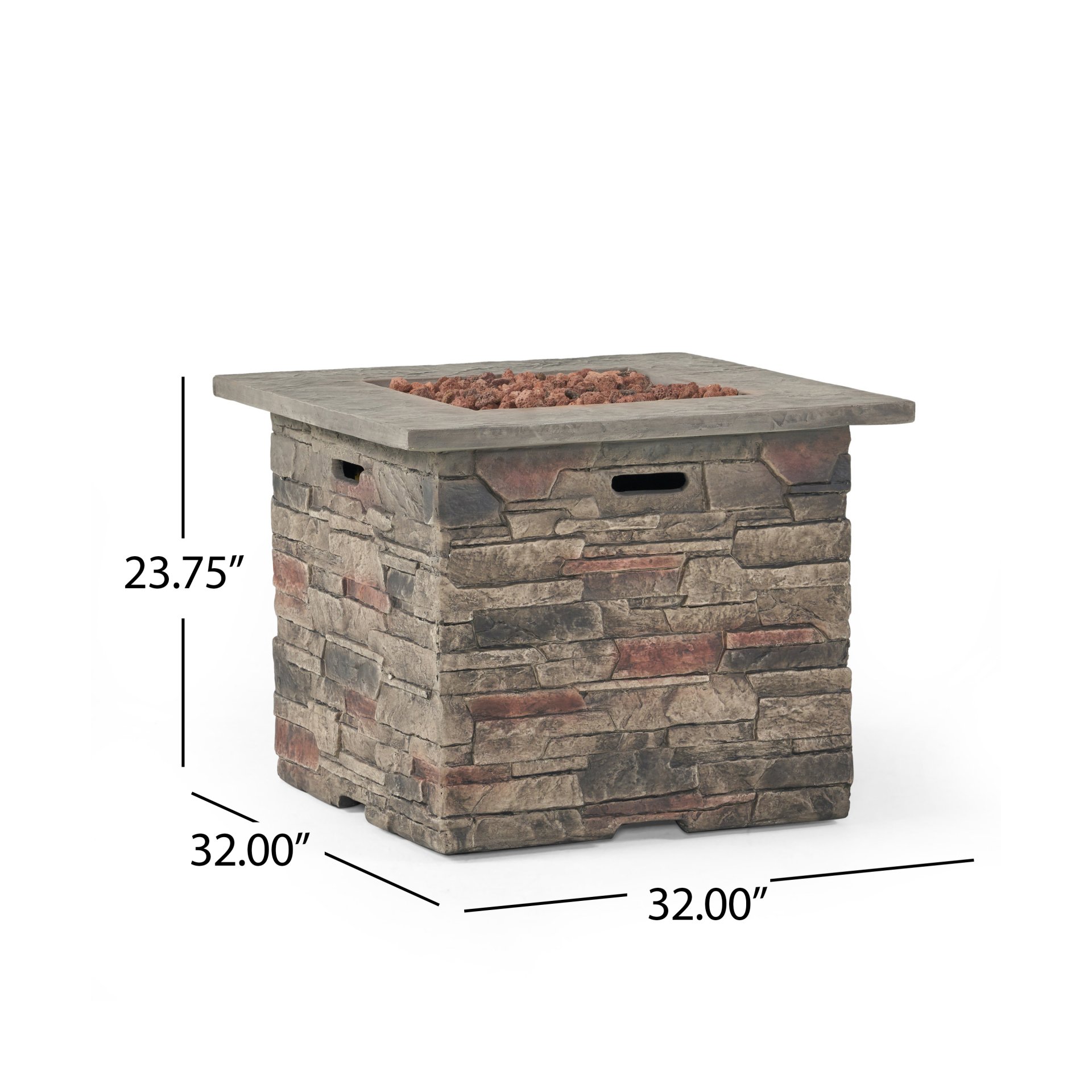 Classic Design Square Fire Pit With Top And 40, 000 Btu Heat Output - Stone Gray - Image 3