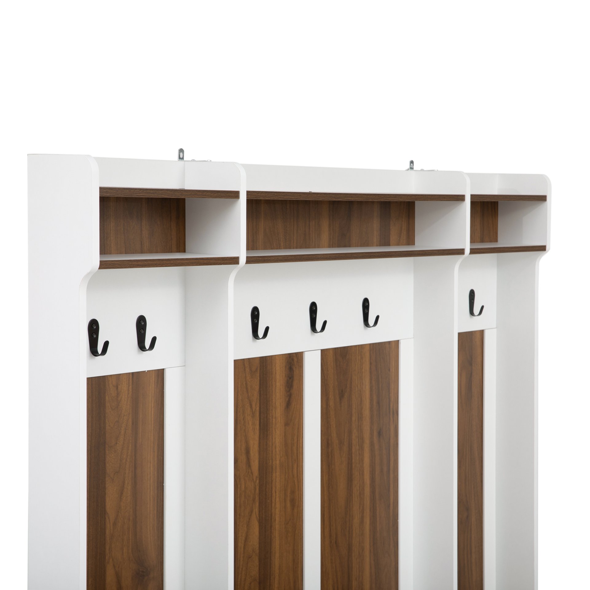 5 In 1 Entryway Bench With Coat Rack, 7 Sturdy Hooks, 2 Spacious Drawers And Adjustable Shelves, Wide Hall Tree With Metal Handles For Hallway - Brown / White - Image 19