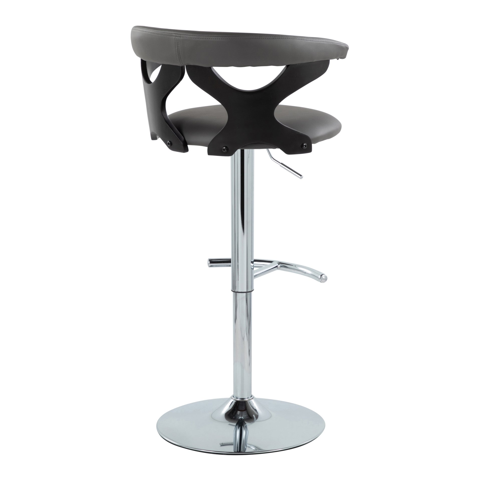 Gardenia - Contemporary Adjustable Barstool With Swivel With Rounded T Footrest (Set of 2) - Black / Chrome / Gray - Image 4