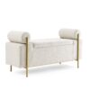 Elegant Upholstered Linen Storage Bench With Cylindrical Arms And Iron Legs - Beige - Image 12