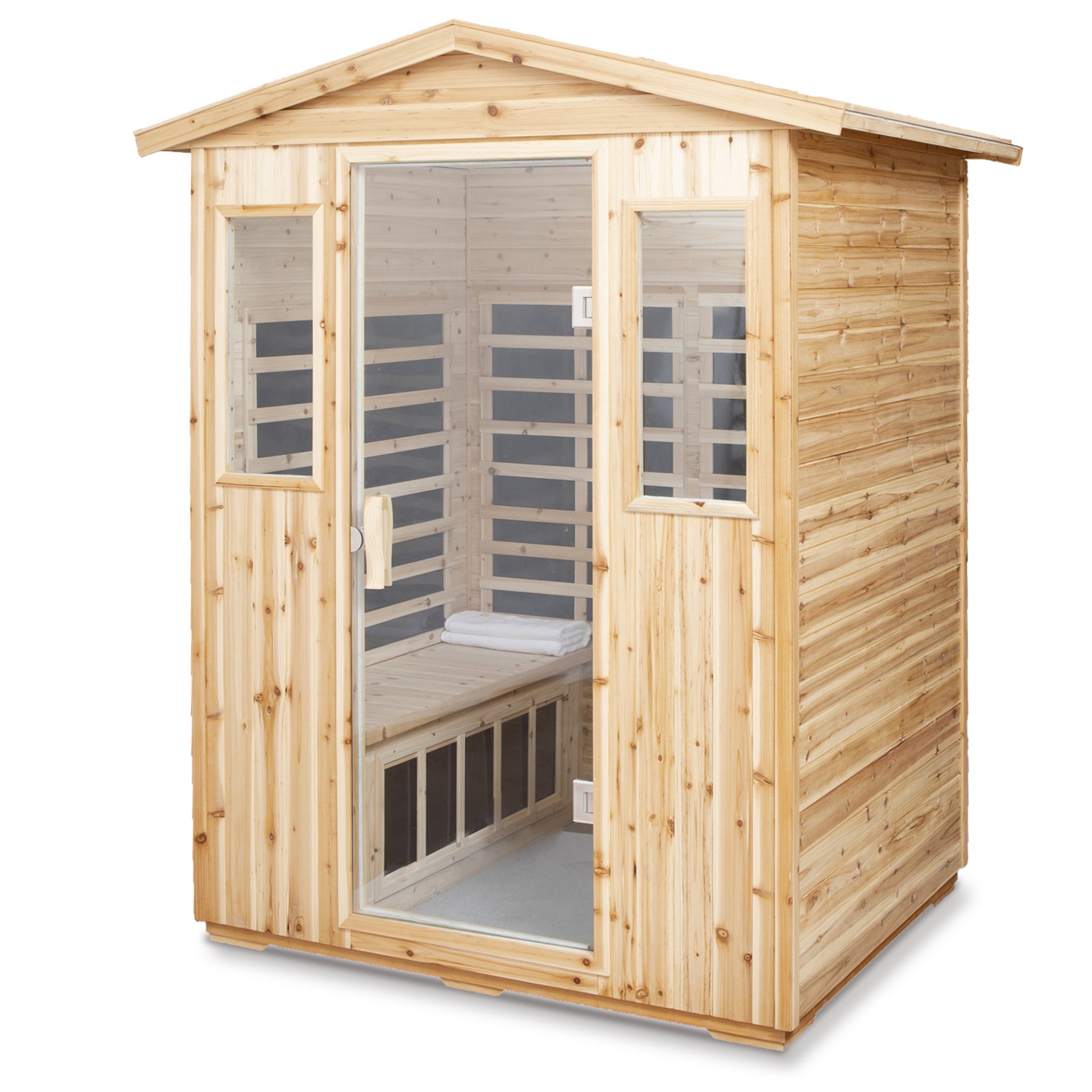 4 Person Old Fir Far Infrared Outdoor Sauna Room - Natural - Image 8